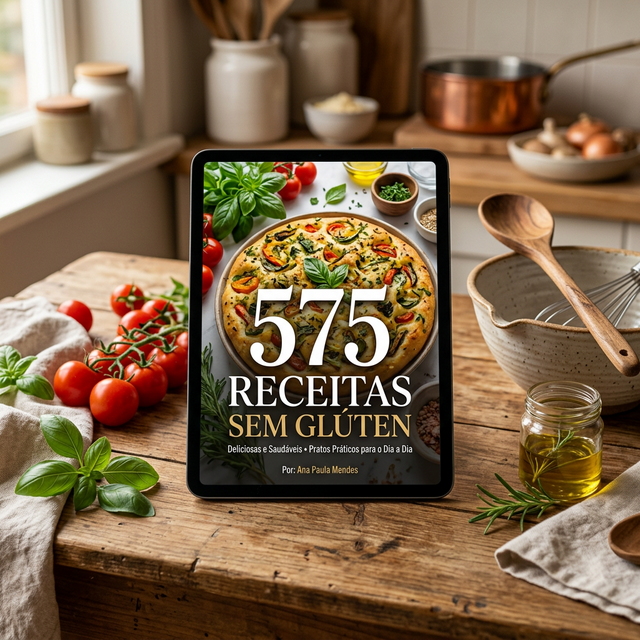 Mockup do ebook 575 Receitas Sem Glúten em um tablet